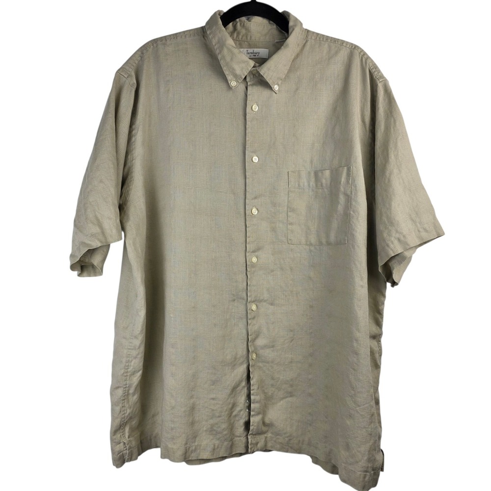 Turnbury Men's XL 100% Linen Short Sleeve Button-Down Shirt Beige Casual Summer